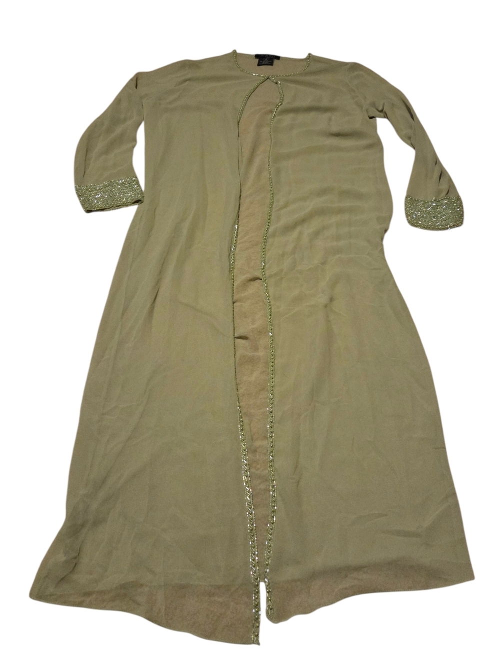 Women’s Size 14 J Kara Green Beaded Chiffon Sheer Duster Jacket